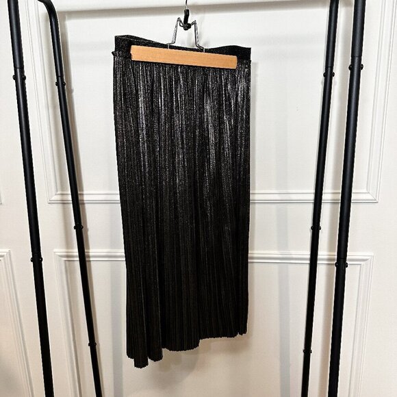 New St John Metallic Foil Pleated Skirt Black Gold Accordion Sz S MSRP $900